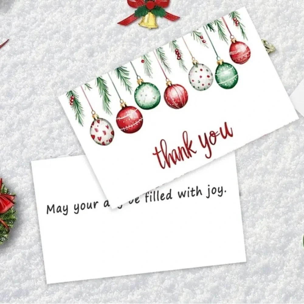 Festive Thank You Cards with Ornaments 50 pcs